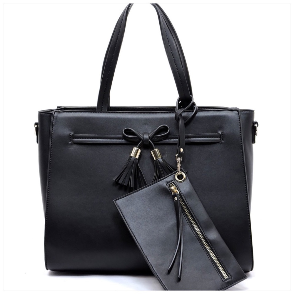 Bow Tassel Satchel Set Black - Picture 2 of 7